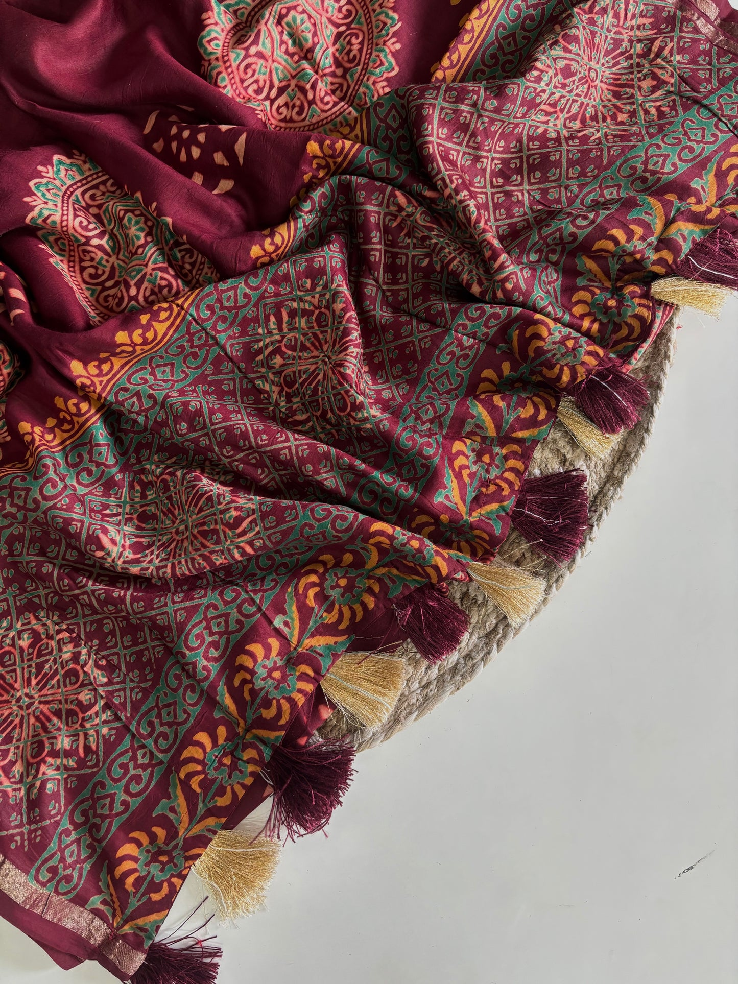 Pure Chanderi Cotton Ajrakh print saree