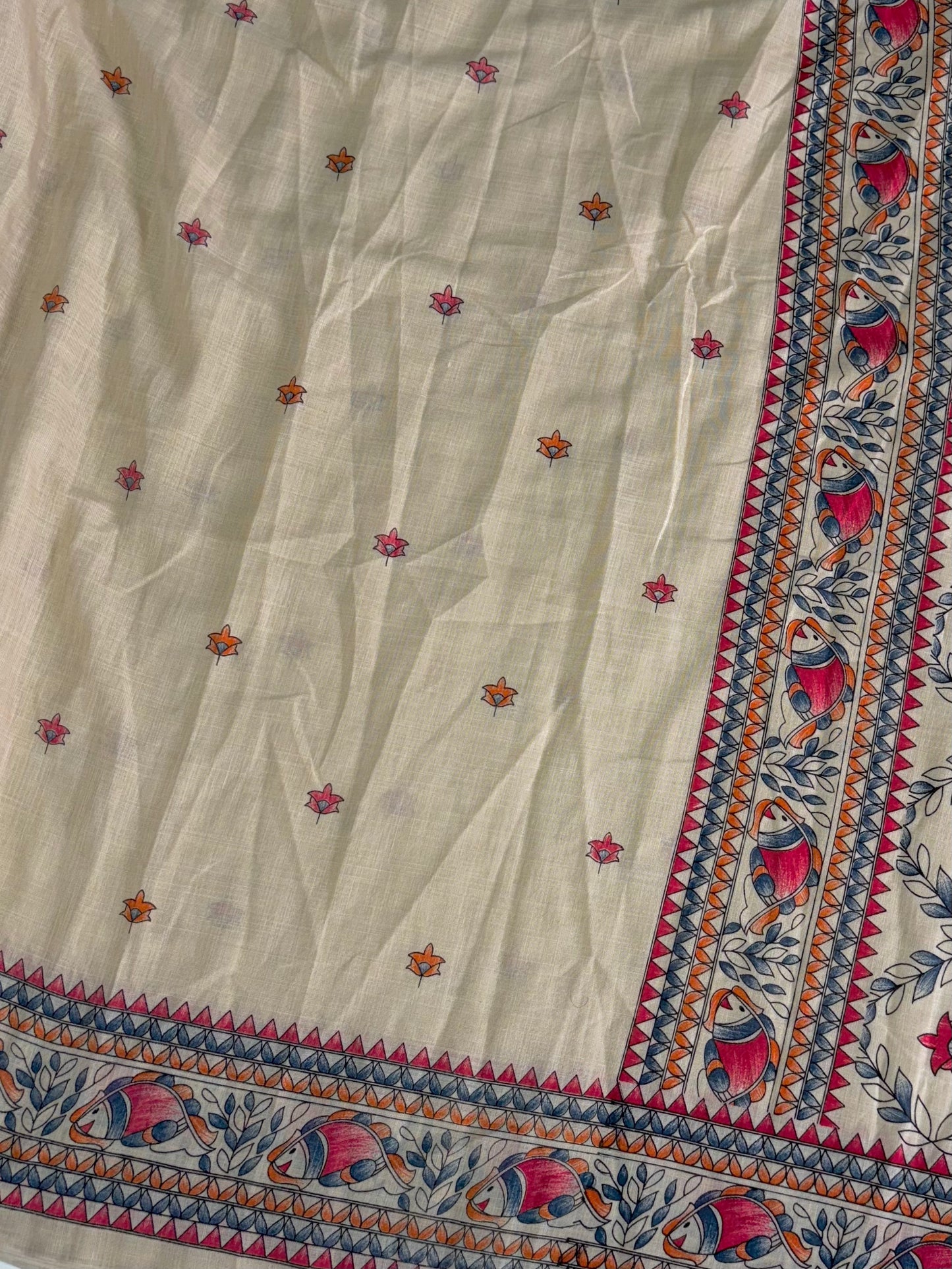 Traditional Madhubani Print Linen Saree