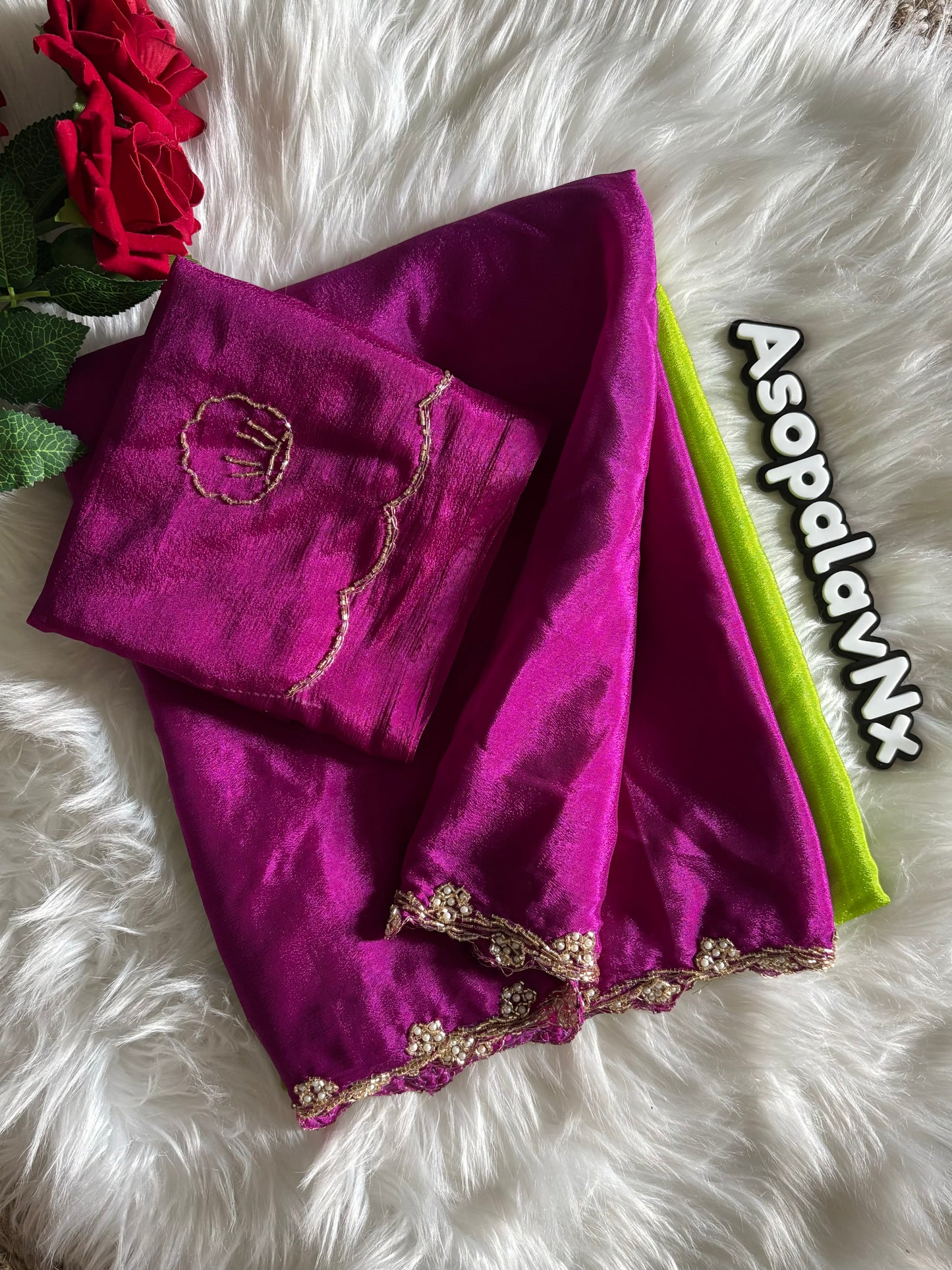 Soft Chinnon handwork saree