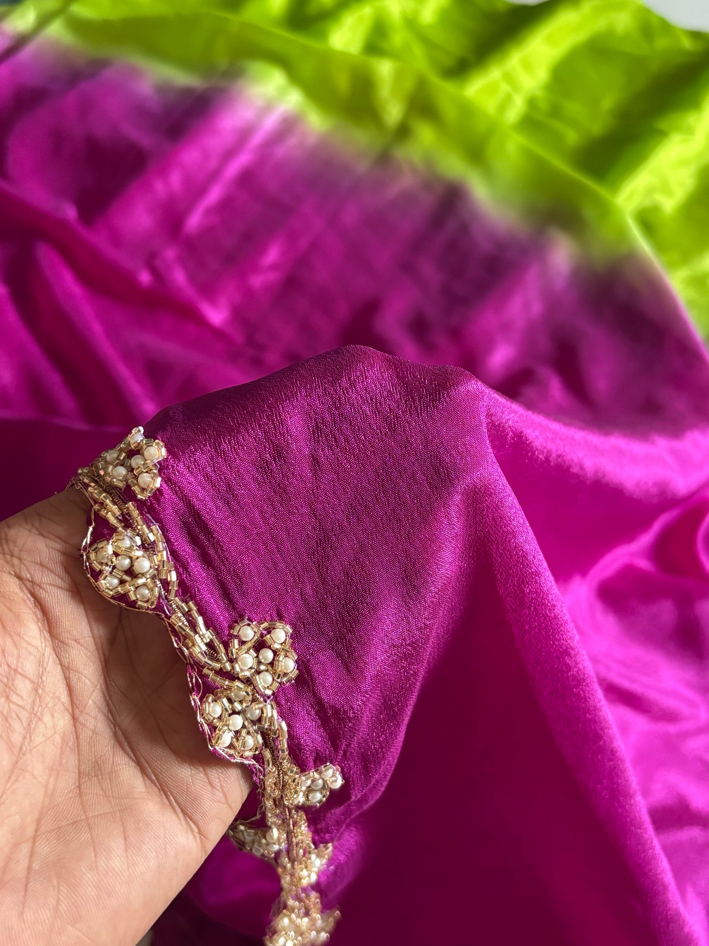 Soft Chinnon handwork saree