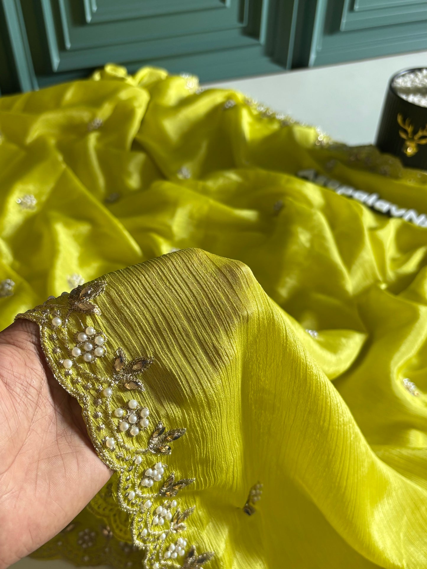 Pure Crape Chinon saree