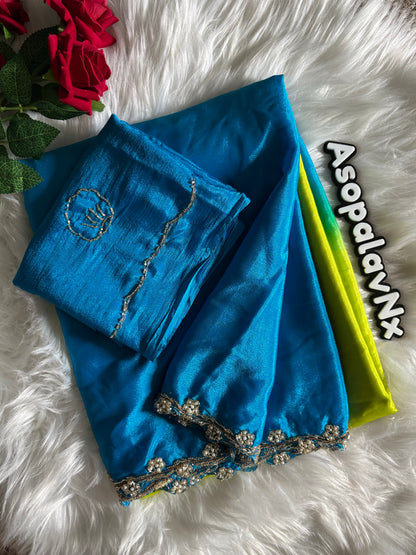 Soft Chinnon handwork saree