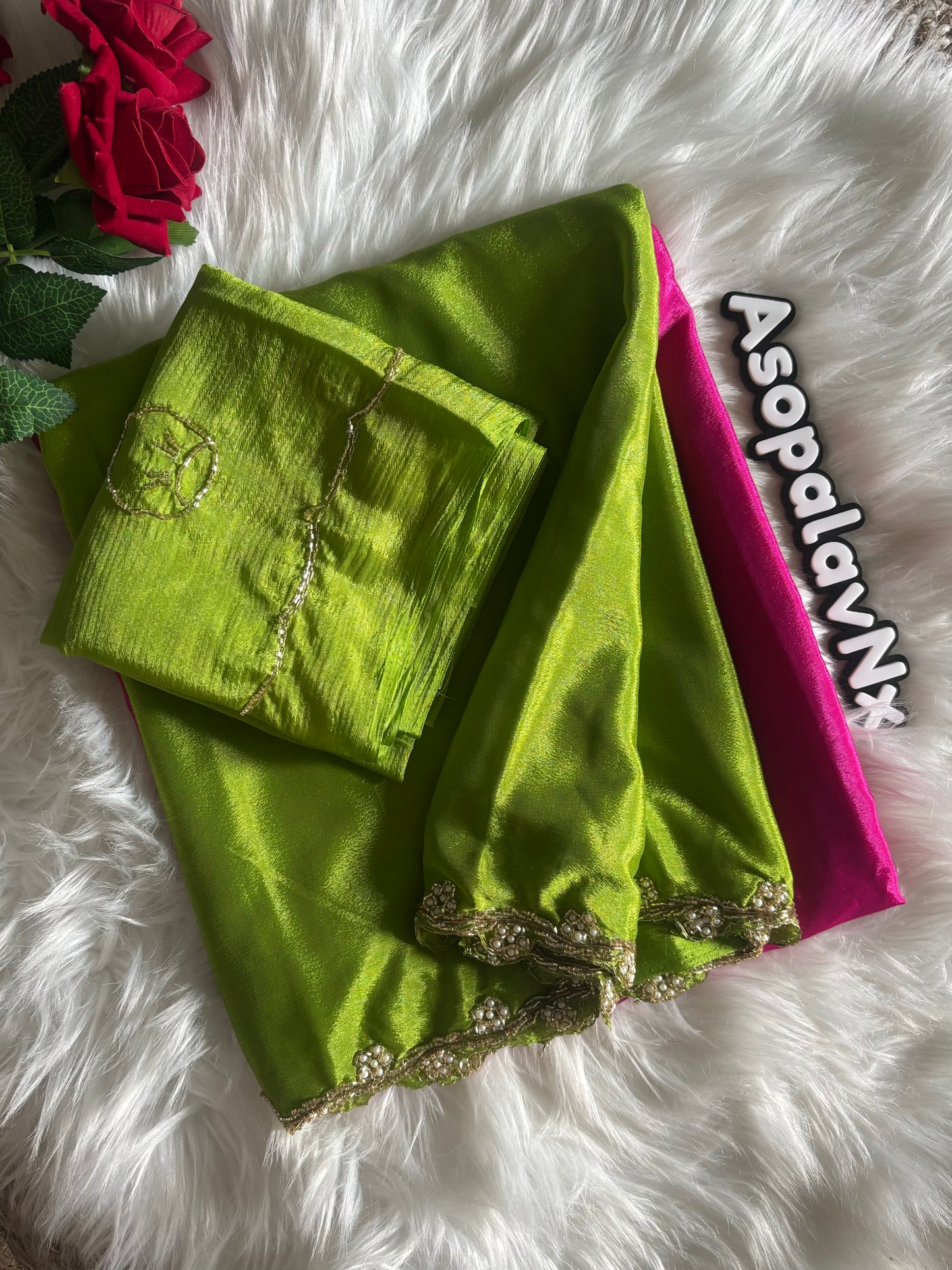 Soft Chinnon handwork saree