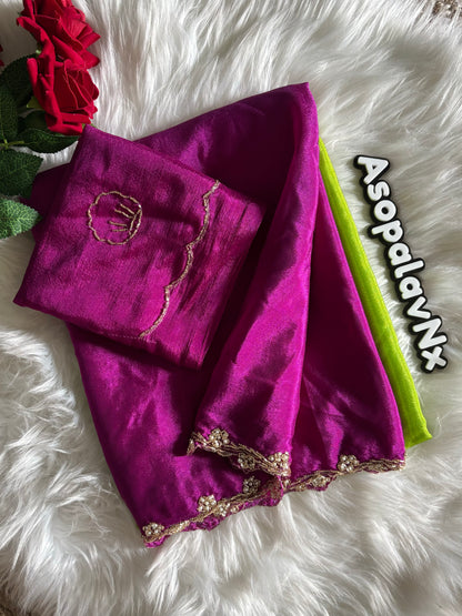 Soft Chinnon handwork saree